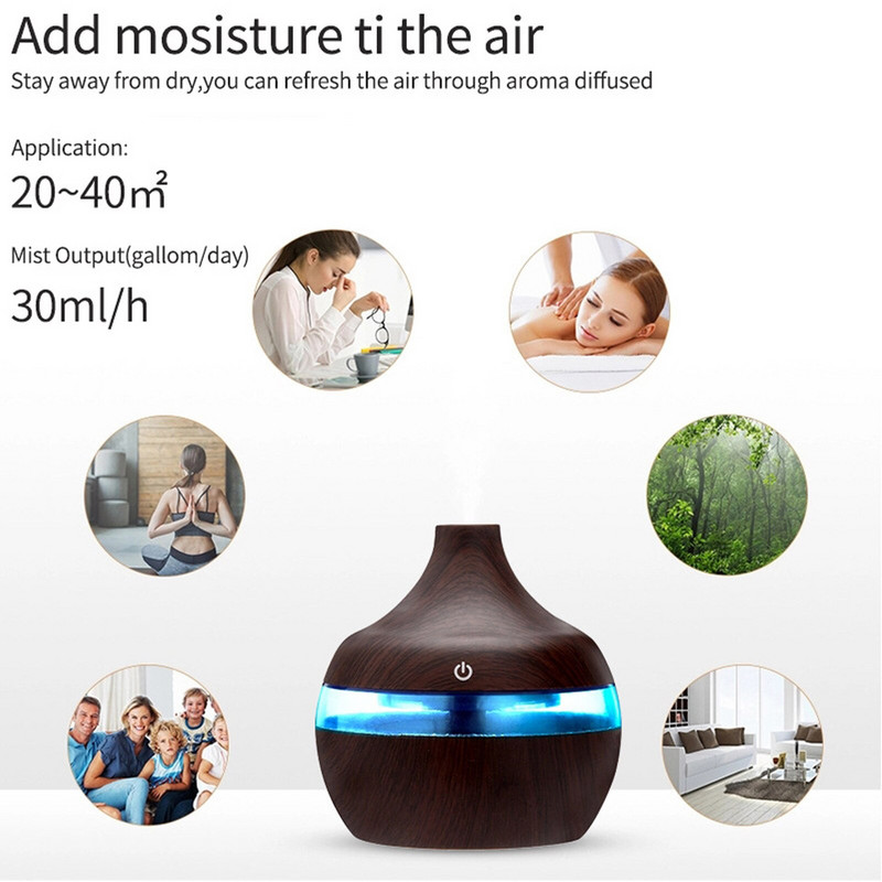 300 ml ultrahangos légpárásító elektromos párásító faszemcsés esszenciális aroma olaj diffúzor ultrahangos usb ködbefúvó Hotsale