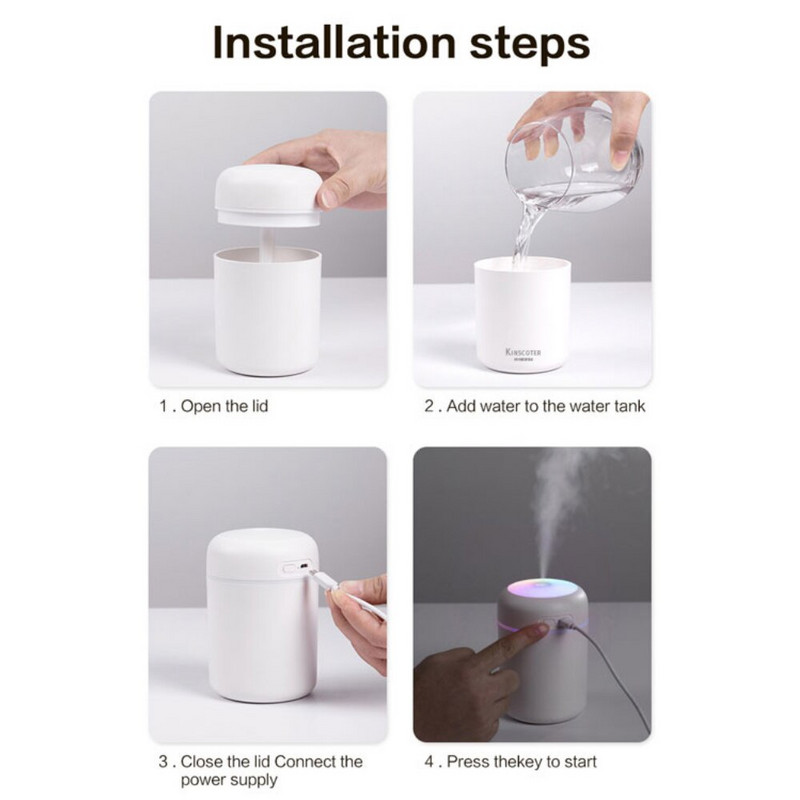 300ml Mini Room Pihusti Armas Led Light Ultraheli USB Kodu Õhuniisutaja Lõhna Hajuti Toa Parfüüm