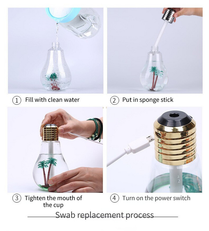Bulb légpárásító 400ml Aroma illóolaj diffúzor otthoni dekoráció USB Cool Mist permetező hálószoba illat diffúzorhoz
