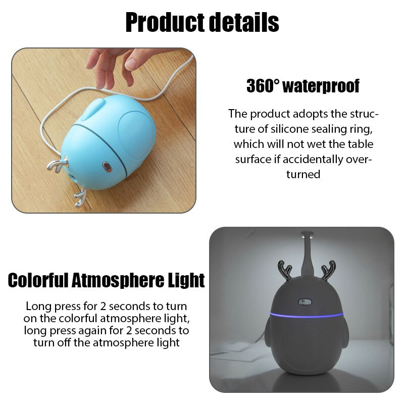 3 az 1-ben Mini aranyos párásító 220 ml USB Creative Air Aroma Diffúzor Illóolaj Diffúzor Otthoni Hálószoba Autó Cool Mist Permetező