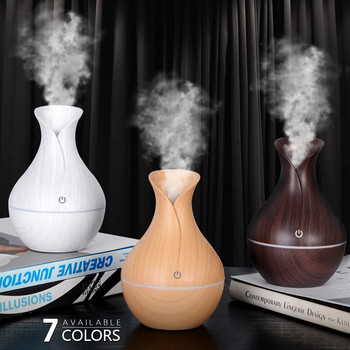 Vase Wood Grain Ultrasonic Mist Air Humidifier USB Aroma Essential Oil Diffuser Καθαριστής αρώματος αυτοκινήτου σπιτιού με φως LED