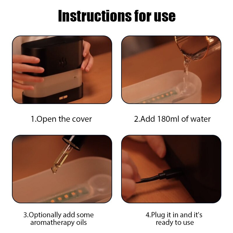 180 ML USB Difuzor de ulei esențial Simulare Flacără Umidificator cu ultrasunete Odorizant pentru birou la domiciliu Parfum Atomizor calmant somn