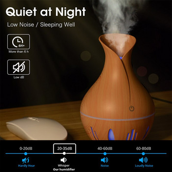 Vase Humidifier Wood Grain Aroma Diffuser Essential Oils 130ML Αποσμητικό σπιτιού για Αρωματοθεραπεία οικιακού αυτοκινήτου με πολύχρωμη λάμπα