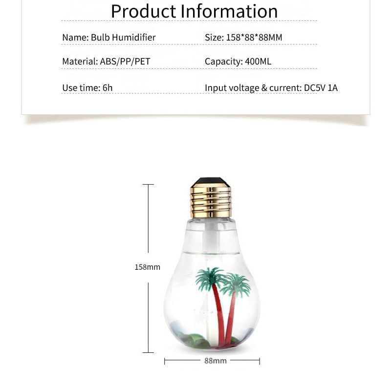 Lemputė Drėkintuvas 400ML Cool Mist Purškiklis Mute USB Aroma Eterinių aliejų difuzorius namams su spalvingu lengvo kvapo difuzoriumi