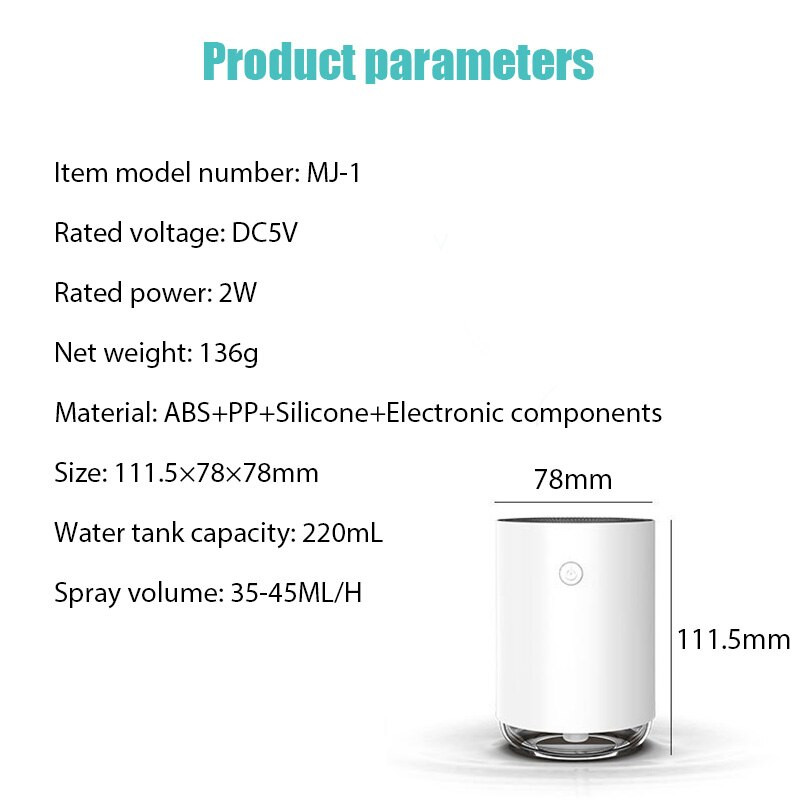 Umidificator de aer portabil de 220 ml Umidificator de ulei de aromă pentru mașină acasă Pulverizator de ceață rece USB cu purificator colorat de lumină moale de noapte