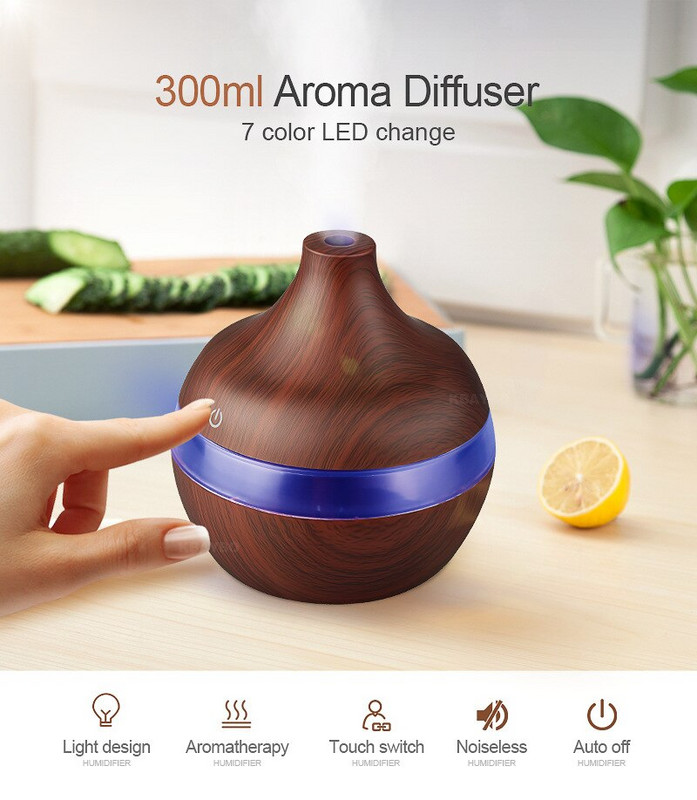 Electric Air Humidifier Essential Aroma Oil Diffuser LED Aroma Aromatherapy Humidifier Air Purifier 7 Led Color Humidificador