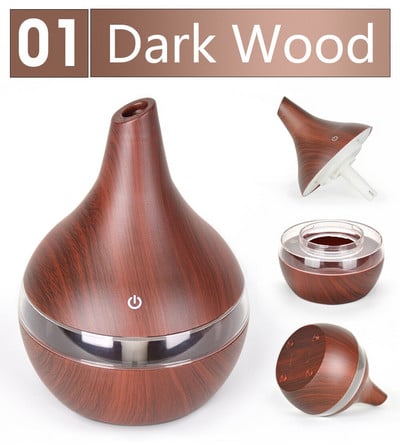 Led illóolaj diffúzor, automatikus lekapcsoló párásító USB aromaterápiás faszemcsés elektromos párásító 7 színű világítás otthonra