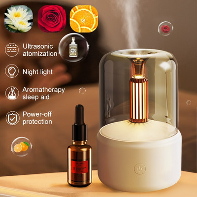 Candlelight Aroma Diffuser Electric Air Humidifier Mist Maker Portable Essential Oil Diffuser 120ml 8-12 Hours With NightLight