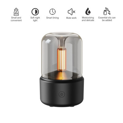 Candlelight Aroma Diffuser Electric Air Humidifier Mist Maker Portable Essential Oil Diffuser 120ml 8-12 Hours With NightLight