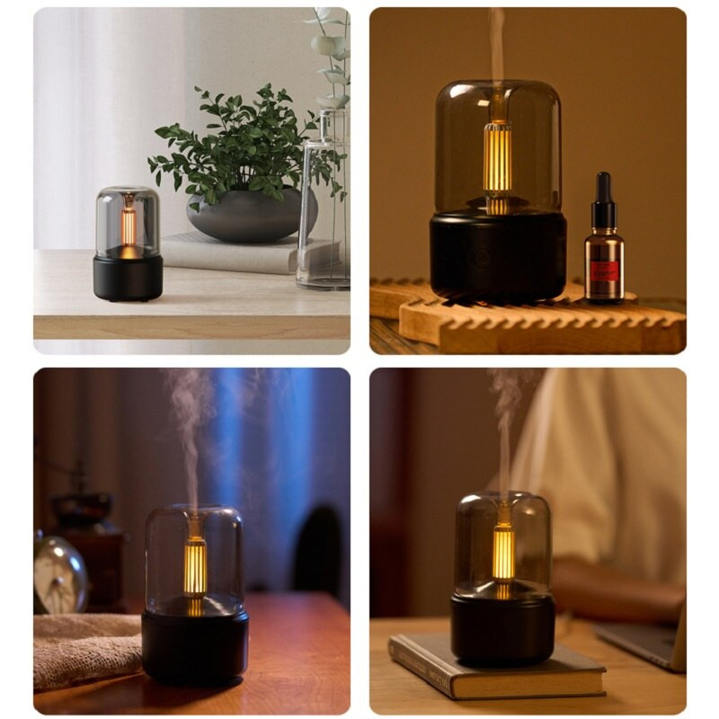 Candlelight Aroma Diffuser Electric Air Humidifier Mist Maker Portable Essential Oil Diffuser 120ml 8-12 Hours With NightLight