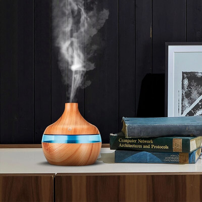 300/130ML Υγραντήρας αέρα USB Electric Aroma Diffuser Mist Wood Grain Aromatherapy Oil Diffuser 7 LED Light For Car Home Office