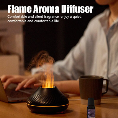 130ml Πολύχρωμος Υγραντήρας Φλόγας USB Cool Mist Sprayer Aroma Essential Oil Diffuser with Colorful Night Light άρωμα Home