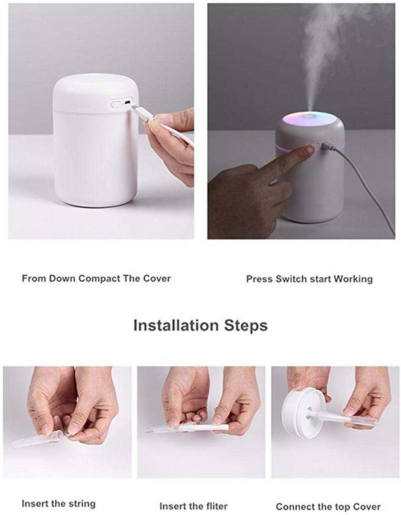 300ml Air Humidifer Aroma Essential Oil Diffuser with Led Lamp Usb Mist Maker Aromatherapy Humidifiers Winter Moisturizing