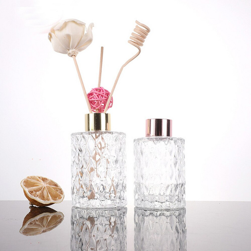 50 ml és 100 ml üres kerek forma Illatos üveg diffúzor palack és aromaterápiás palackok aluminit körrel és műanyag fedelekkel
