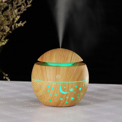 Starry Wood Grain Hollow Star Moon Aromatherapy Machine Creative Colorful Light Transmission Mini Portable 130ML Aroma Ddiffuser