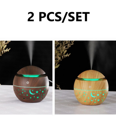 Starry Wood Grain Hollow Star Moon Aromatherapy Machine Creative Colorful Light Transmission Mini Portable 130ML Aroma Ddiffuser