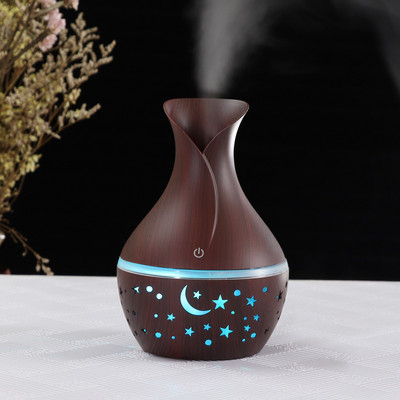 Starry Wood Grain Hollow Star Moon Aromatherapy Machine Creative Colorful Light Transmission Mini Portable 130ML Aroma Ddiffuser