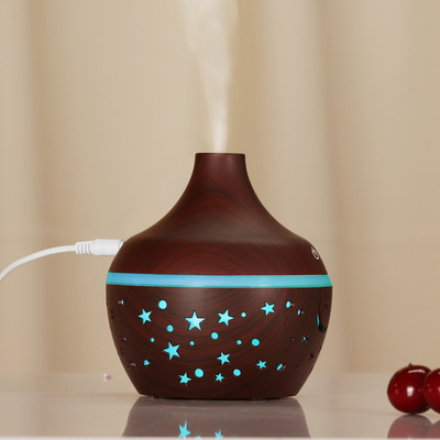 Starry Wood Grain Hollow Star Moon Aromatherapy Machine Creative Colorful Light Transmission Mini Portable 130ML Aroma Ddiffuser