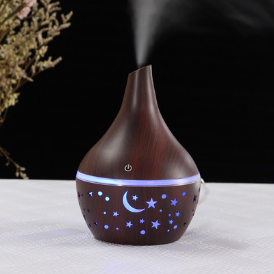Starry Wood Grain Hollow Star Moon Aromatherapy Machine Creative Colorful Light Transmission Mini Portable 130ML Aroma Ddiffuser