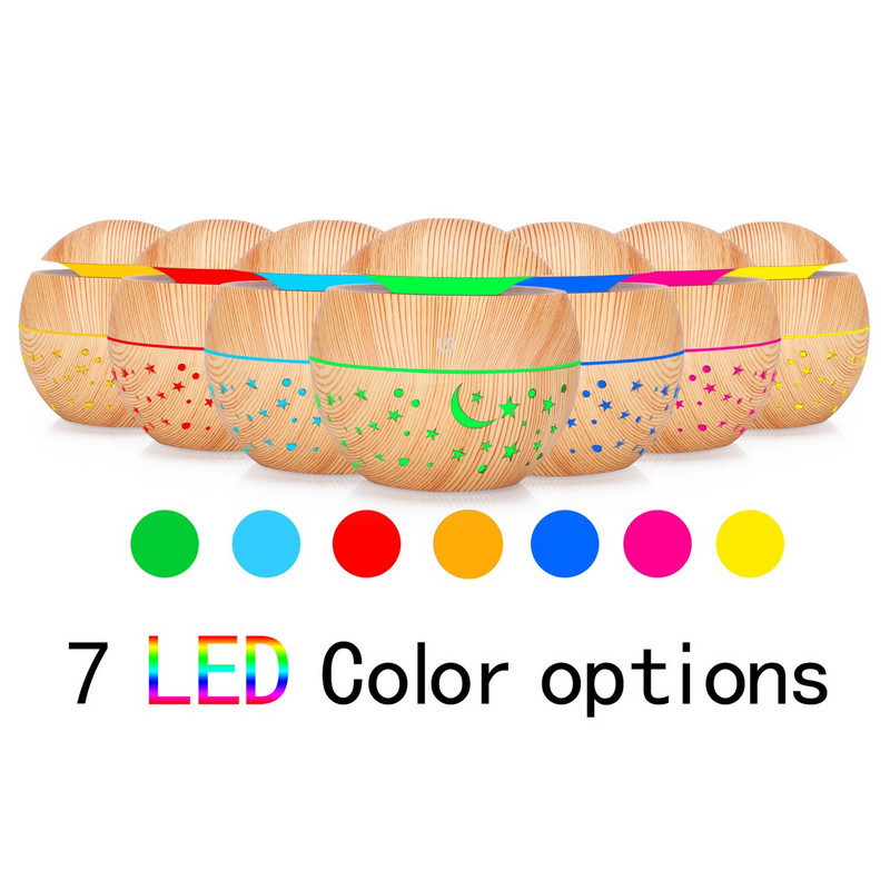 Starry Wood Grain Hollow Star Moon Aromatherapy Machine Creative Colorful Light Transmission Mini Portable 130ML Aroma Ddiffuser