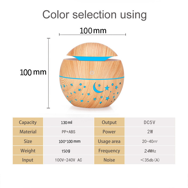 Starry Wood Grain Hollow Star Moon Aromatherapy Machine Creative Colorful Light Transmission Mini Portable 130ML Aroma Ddiffuser