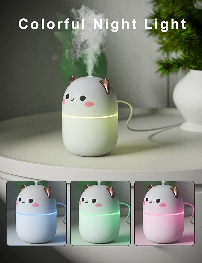 Mini légpárásító aranyos aroma diffúzor éjszakai fény hideg köddel hálószoba otthoni autós növények tisztító párásító szoba frissítő