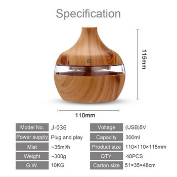 Difusor Essential 300Ml Ultrasonic Oil Diffuser Humidifier 300Ml Woodgrain Diffuser with Led Humidificador De Aceite Esenciales