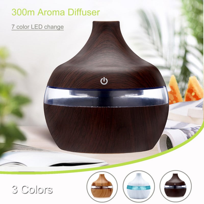 Elektromos párásító Essential Aroma Olaj Diffúzor Ultrahangos Faszemcsés Légpárásító USB ködkészítő Led Ködkészítő Light 300ml