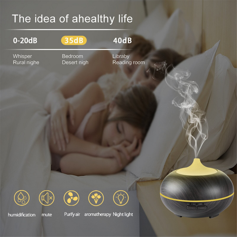 Umidificator electric mare de 500 ml Difuzor de ulei esențial de aromă Umidificator de aer cu ultrasunete din cereale de lemn Producător de ceață USB cu LED de noapte