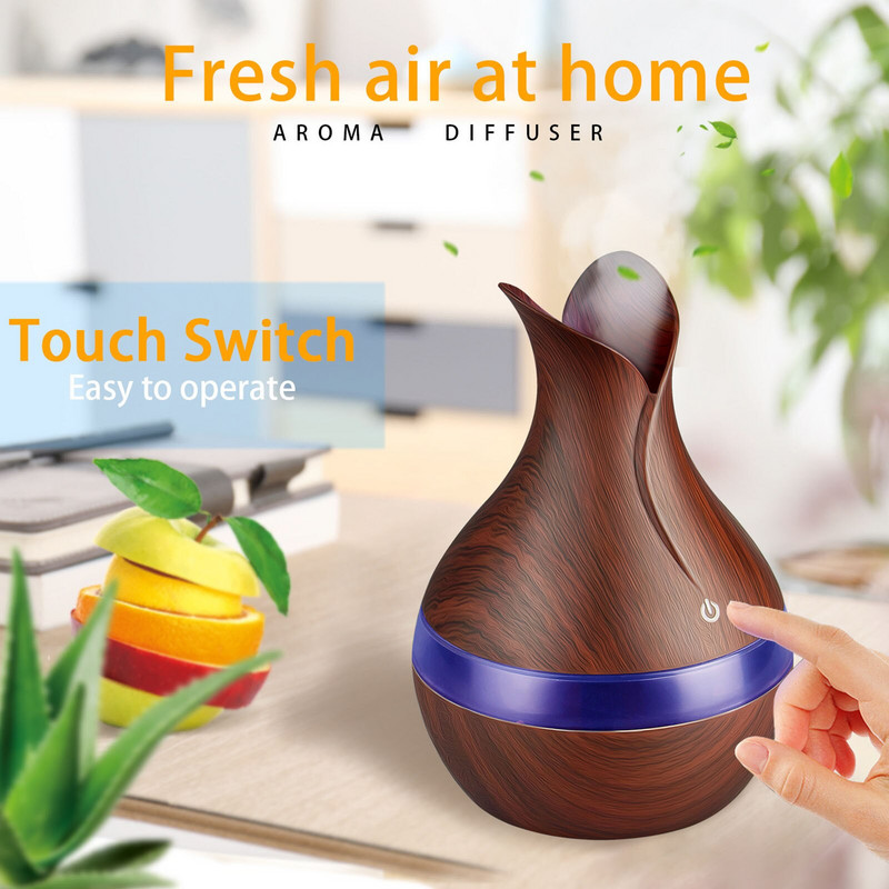 300ml Electric Air Humidifier Essential Aroma Oil Ultrasonic Wood Grain Humidifier Diffuser Usb Mini Mist Maker Led Light 2022
