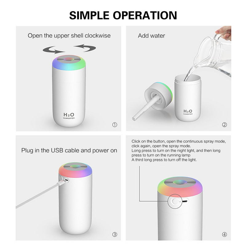 Usb Silent Air Humidifier Gentle Night Light Aroma Diffuser Ultrasonic Continuous/Intertentent Spray Diffuser Reed