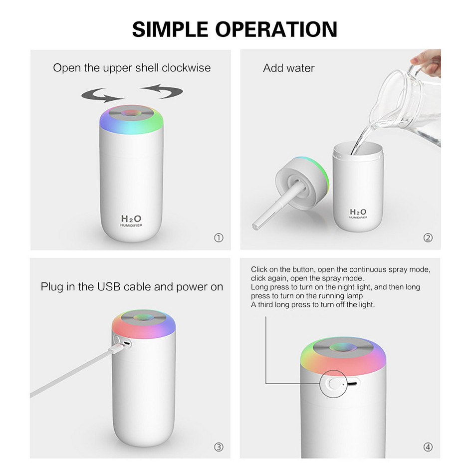 Umidificator de aer silențios Usb Lumină de noapte blândă Difuzor de aromă Set de difuzor de stuf cu pulverizare cu ultrasunete continuă/intermitentă