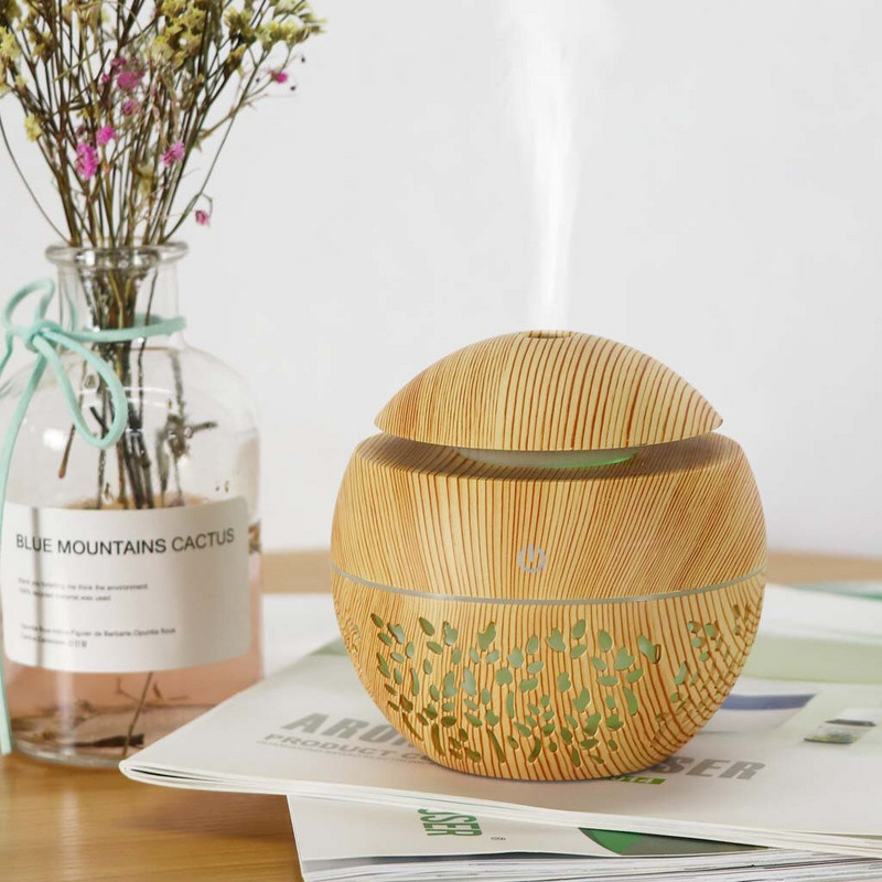 USB Air Humidifier Electric Aroma Diffuser Mist Wood Grain Oil Aromatherapy Mini Have 7 Led Light For Car Home Office