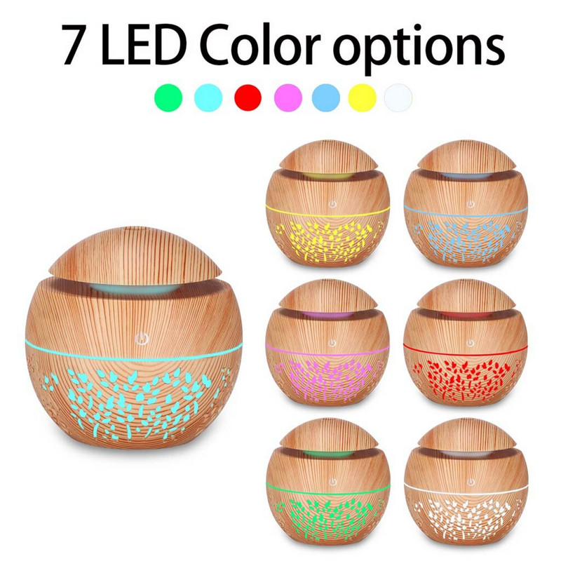 USB Air Humidifier Electric Aroma Diffuser Mist Wood Grain Oil Aromatherapy Mini Have 7 Led Light For Car Home Office