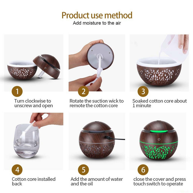 USB Air Humidifier Electric Aroma Diffuser Mist Wood Grain Oil Aromatherapy Mini Have 7 Led Light For Car Home Office