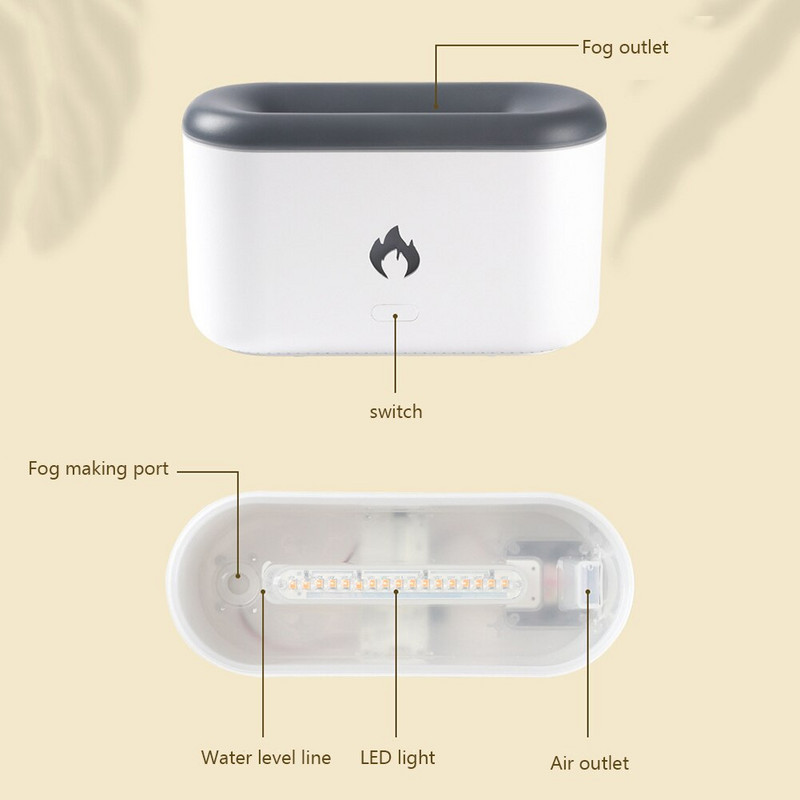 360ml Flame Párásító Aroma Diffúzor Levegő Ultrahangos Cool Mist Make Fogger Illóolaj Lánglámpa Difúzor Dropshiping