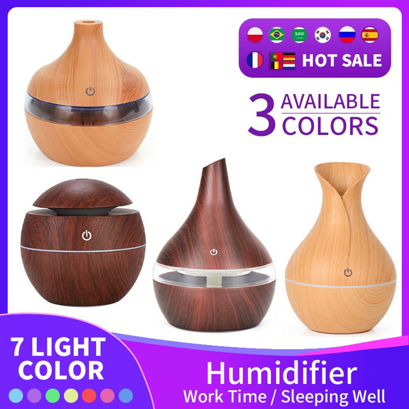 300ml USB Aroma Humidifier ESSential Oil Diffuser Ultrasonic Cool Mist Humidifier Air Purifier 7 Color Change LED Light Night