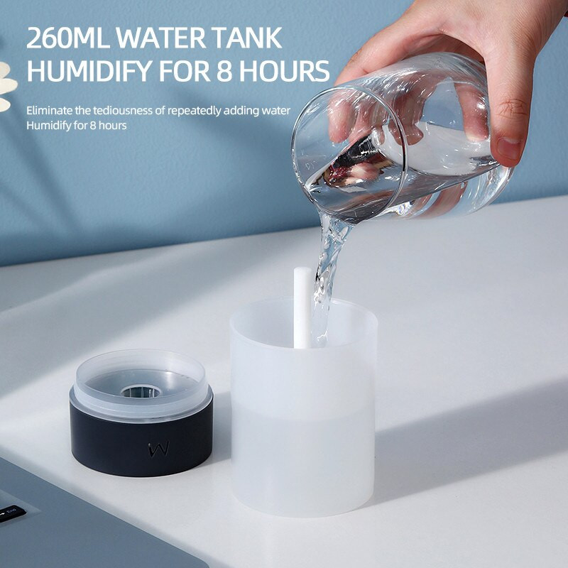 260ML USB Ultrasonic Air Humidifier LED Lamp Mini Essential Oil Diffuser Car Purifier Aroma Anion Mist Maker with Romantic Light