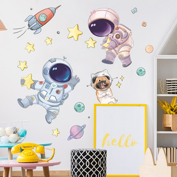 Αυτοκόλλητα τοίχου Space Astronaut Παιδικό δωμάτιο Νηπιαγωγείο Universe Starry Cartoon Χαριτωμένο φόντο Αυτοκόλλητη ταπετσαρία τοίχου