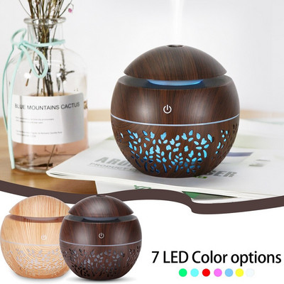 130ML Home Office Usb Aromatherapy Humidifier Air Aroma Essential Oil Diffuser Wood Grain Ultrasonic Air Diffuser with 7 Colors