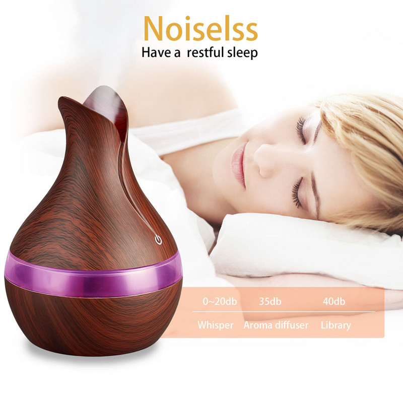 USB Humidifier Aroma Electric Aroma Diffuser Mist Wood Grain Oil Aromatherapy Mini Have Night Light for Car Home Office