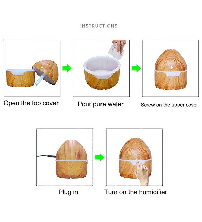 USB Humidifier Aroma Electric Aroma Diffuser Mist Wood Grain Oil Aromatherapy Mini Have Night Light for Car Home Office