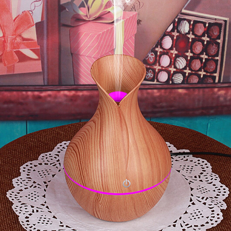 USB Electric Aroma Air Diffuser Essential Air Humidifier Ultrasonic Aromatherapy Wood Grain Humidifier Mini Mist Maker Light LED