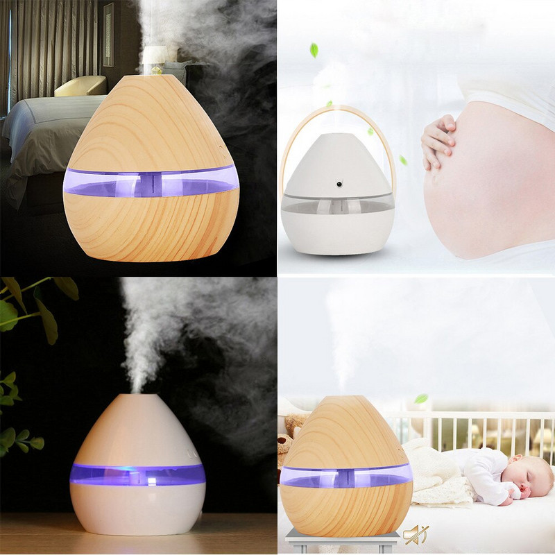 USB Electric Aroma Air Diffuser Essential Air Humidifier Ultrasonic Aromatherapy Wood Grain Humidifier Mini Mist Maker Light LED