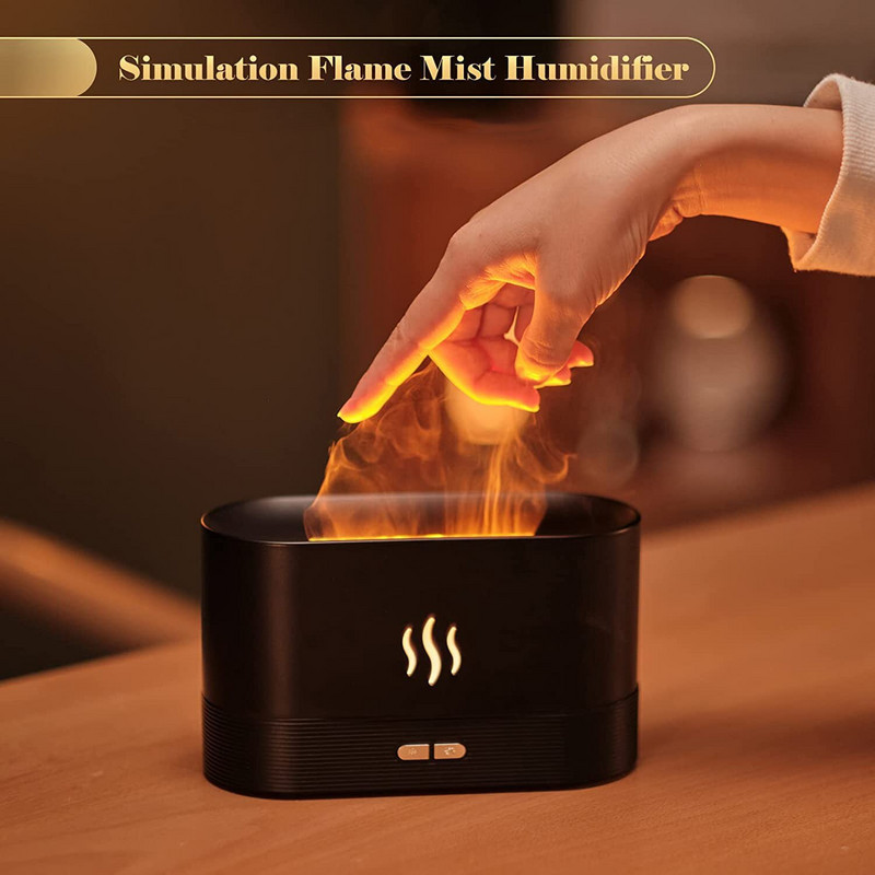 USB Flame légpárásító hordozható illóolaj diffúzor éjszakai fénnyel 180 ml ultrahangos ködporlasztó otthoni irodai illat