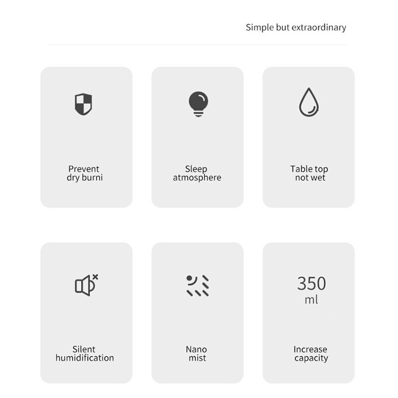 350 ml mažas oro drėkintuvas, nešiojamas mini automobilio namų tylus USB oro purkštuvas eterinių aliejų aromato difuzorius su LED lempute