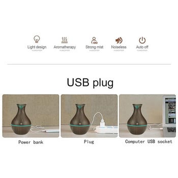 130ml Usb Usb Diffuser Humidifier Usb Wood Grain Air Aroma Essential Oil Diffuser LED Aroma Aromatherapy Humidifier