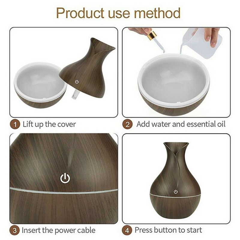 130ml USB eterinių aliejų difuzorius drėkintuvas Usb medienos grūdų oro aromato eterinių aliejų difuzorius LED aromatinis aromaterapinis drėkintuvas
