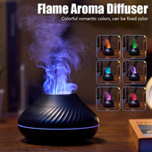 Flame Aroma Diffuser Ultrasonic Humidifier Μικρός διαχύτης αιθέριου ελαίου με λάμπα LED Air Cool Mist Maker για οικιακό γραφείο