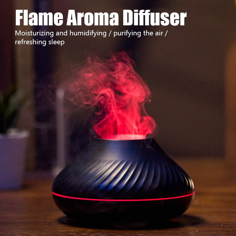 Flame Aroma Diffuser Ultrasonic Humidifier Μικρός διαχύτης αιθέριου ελαίου με λάμπα LED Air Cool Mist Maker για οικιακό γραφείο